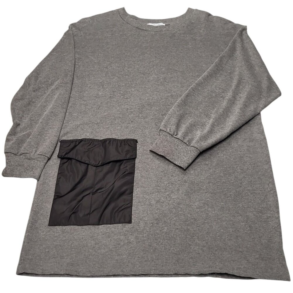 Zara Gray Sweatshirt Dress With Black Pocket Womens Large